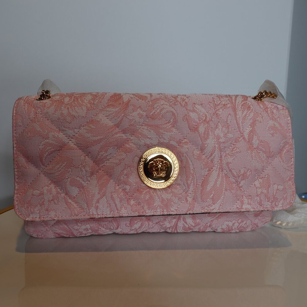 Versace Women's Medusa Canvas Shoulder Bag Pink Luxury Stylish Italy Bag NEW